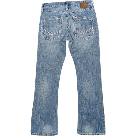 BKE Fulton Mens 31R Denim Blue Jeans Bootcut Medium Wash Thick Stitch Cowboy - Picture 3 of 16